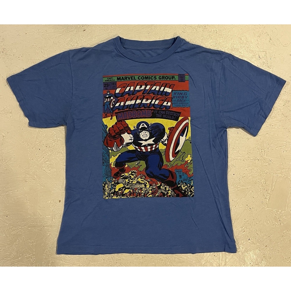 Marvel Comics Captain America Comic Strip Shirt Mens XL Blue Short‎ Sleeve